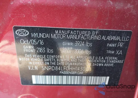 2017 Hyundai Elantra Se from USA, damaged, VIN 5NPD84LF0HH143031